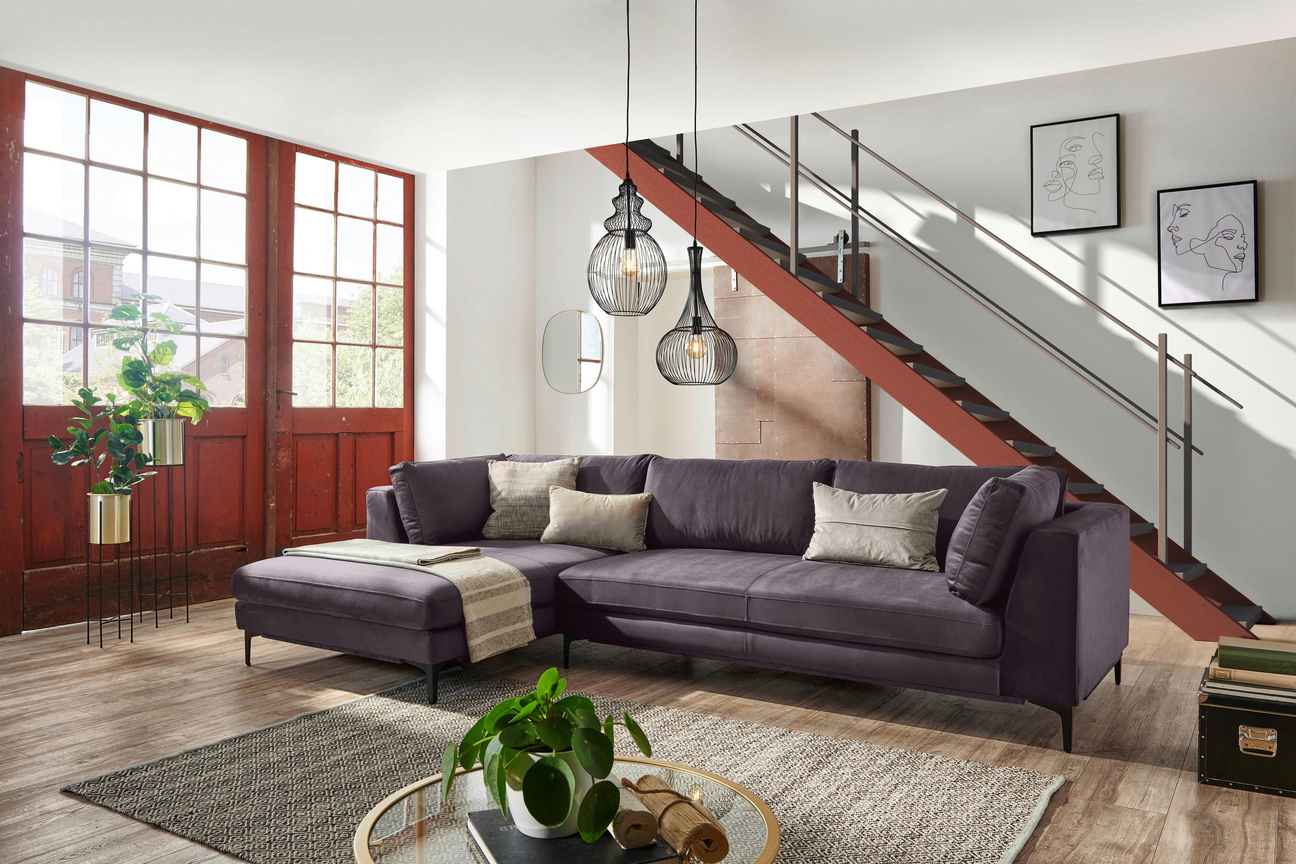 ECKSOFA Anthrazit Velours  - Anthrazit/Schwarz, MODERN, Textil/Metall (176/314cm) - Livetastic