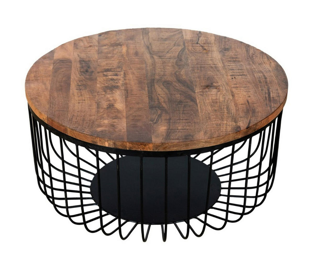COUCHTISCH Mangoholz vollmassiv 58/33/58 cm rund Naturfarben, Schwarz  - Schwarz/Naturfarben, Design, Holz/Metall (58/33/58cm) - Livetastic