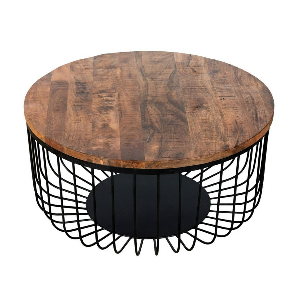 Thumbnail - Livetastic Couchtisch, Natur, Schwarz, Holz, Metall, Mangoholz, Holz, rund, rund, 33x58x58 cm, Holzmöbel, Holztische, Co...