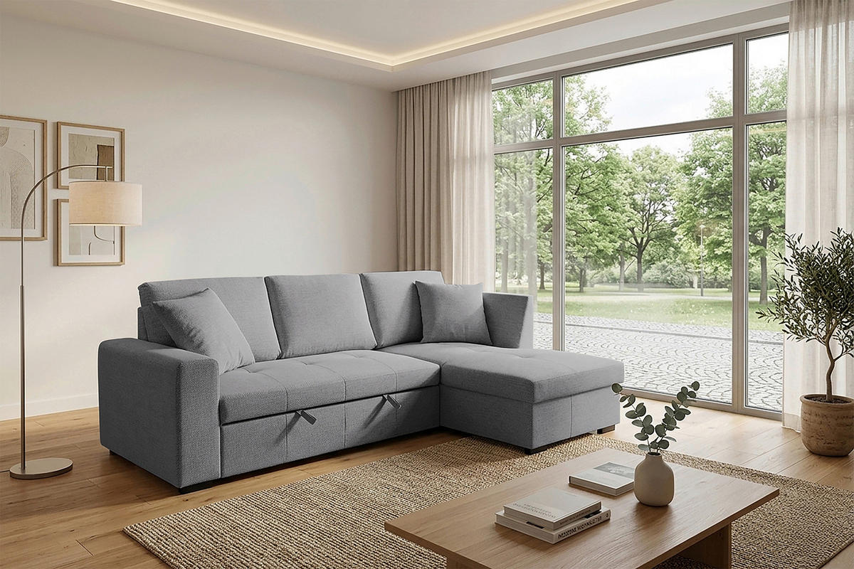 ECKSOFA LUKAS Grau Struktur Zierkissen, Bettkasten  - Grau, Trend, Textil (239/158cm) - P & B