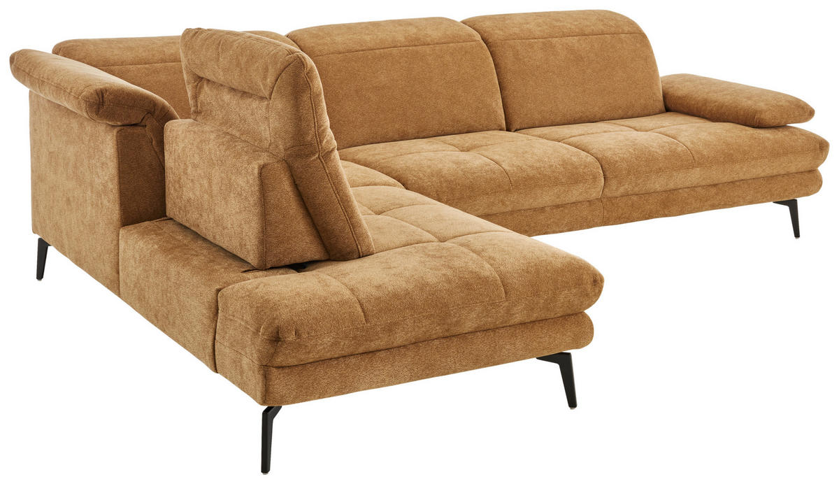 ECKSOFA Beldomo System Dunkelgelb Chenille Rücken echt, Kopfteilverstellung  - Dunkelgelb/Schwarz, Design, Textil/Metall (235/311cm) - Beldomo System