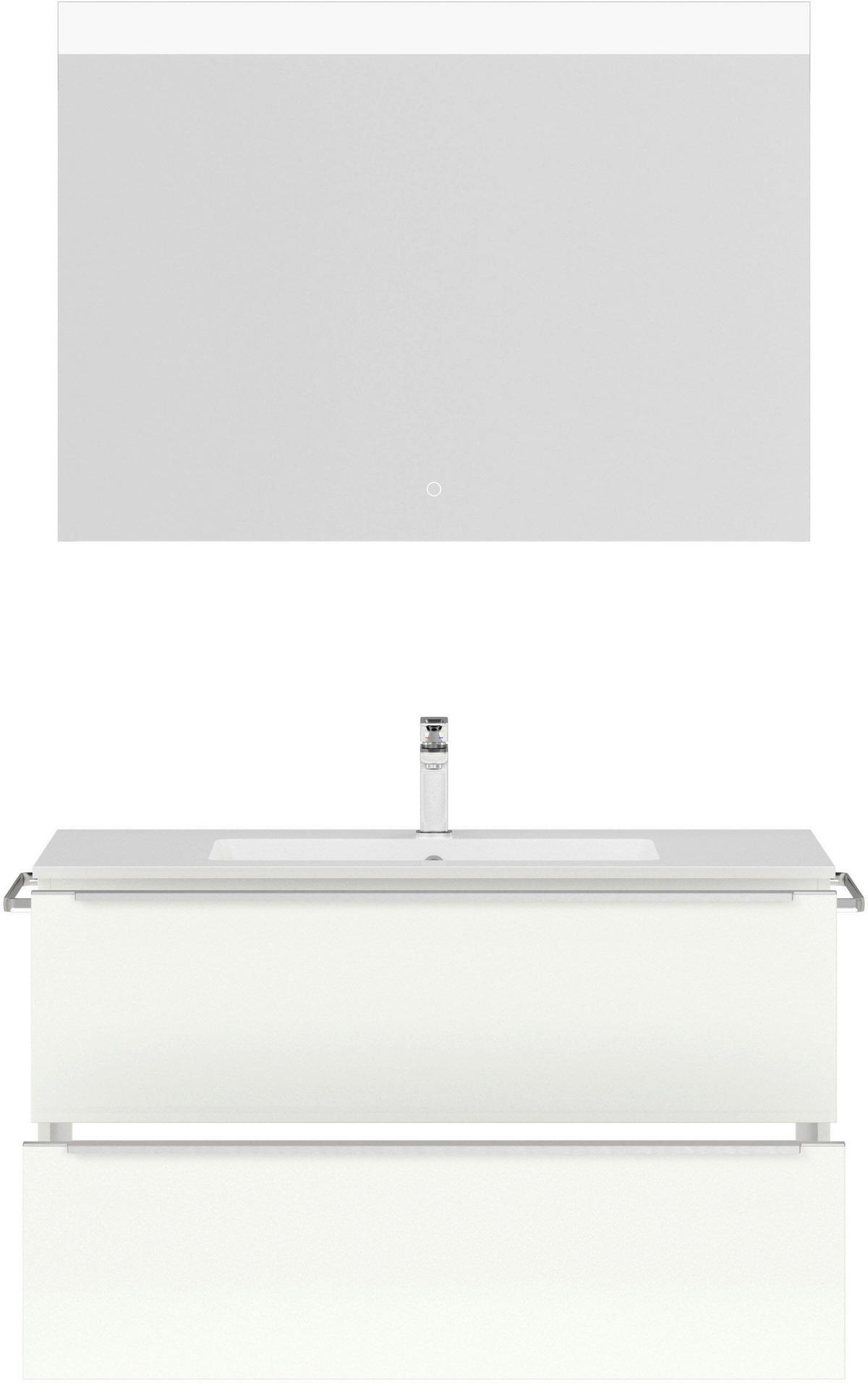 BADEZIMMER 3-teilig  in 101 cm  - Edelstahlfarben/Weiß Hochglanz, MODERN, Holzwerkstoff/Stein (101cm) - Nobilia