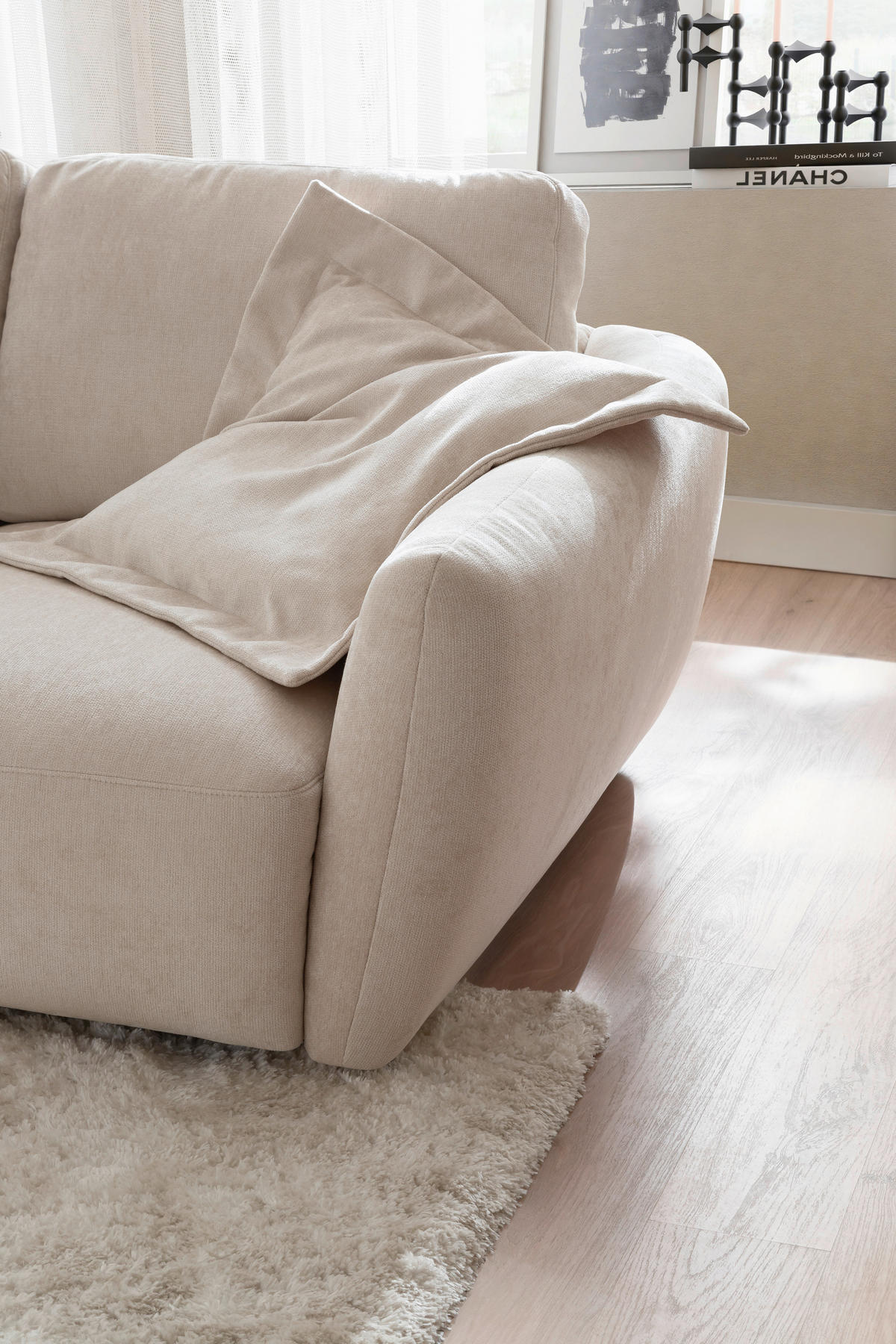 ECKSOFA  in Chenille Naturfarben  224/307 cm  - Schwarz/Naturfarben, KONVENTIONELL, Kunststoff/Textil (224/307cm) - Hom`in