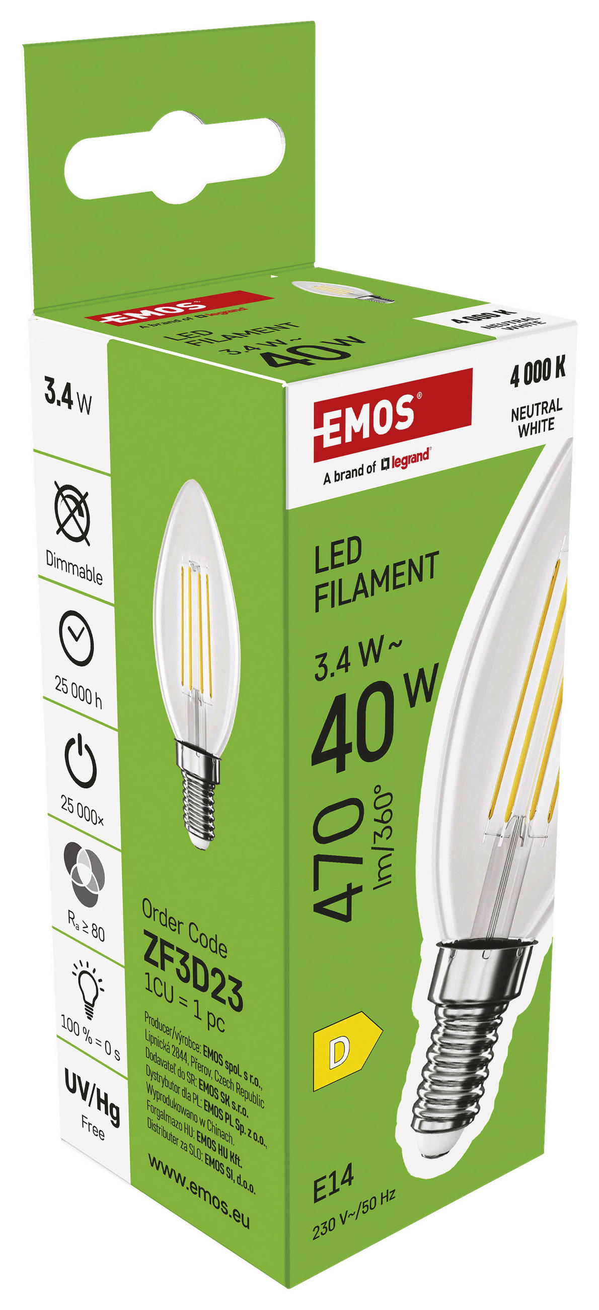 FILAMENTOVÁ LED ŽÁROVKA E14 - Basics, plast (3.5/3.5/9.7cm)