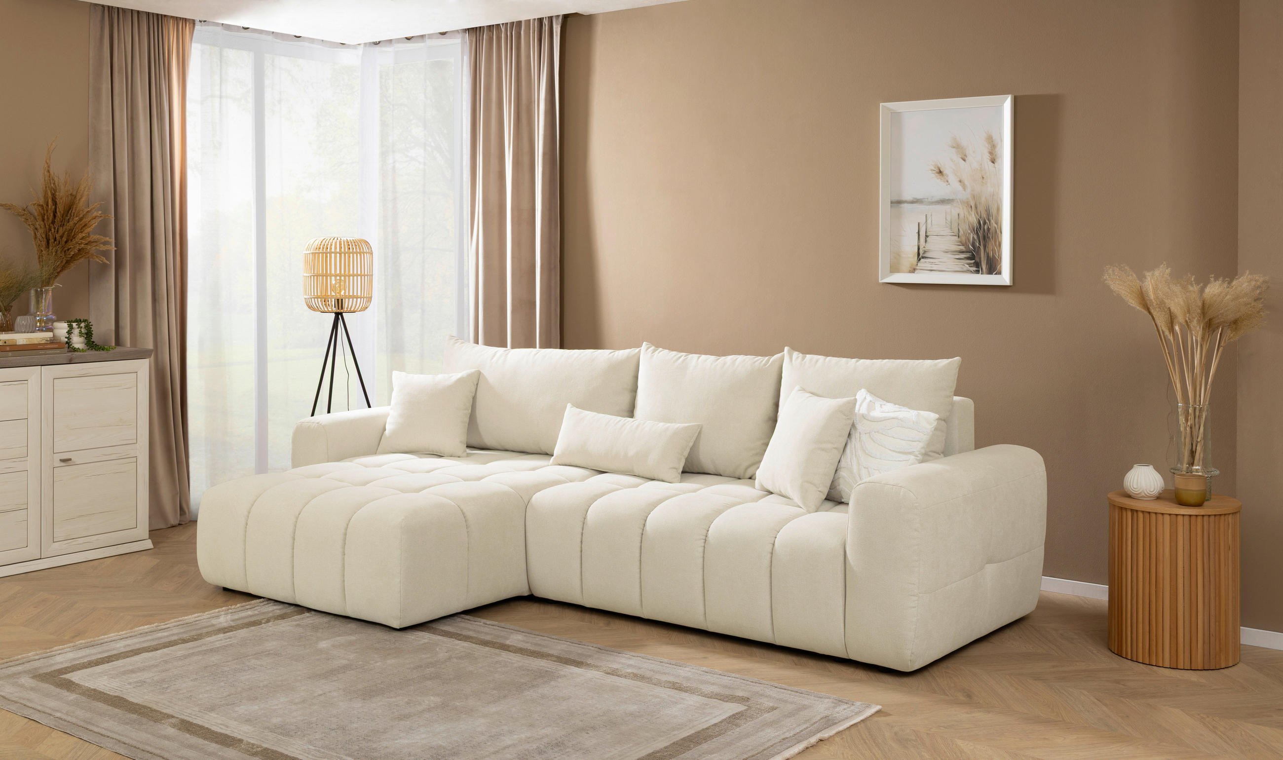 ECKSOFA in Velours Beige  - Beige/Schwarz, Konventionell, Kunststoff/Textil (168/298cm) - Carryhome