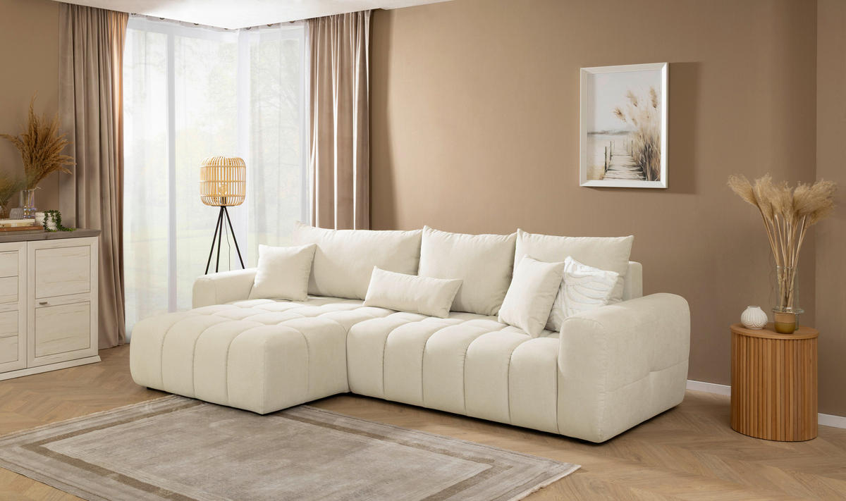 ECKSOFA in Velours Beige  168/298 cm  - Beige/Schwarz, KONVENTIONELL, Kunststoff/Textil (168/298cm) - Carryhome