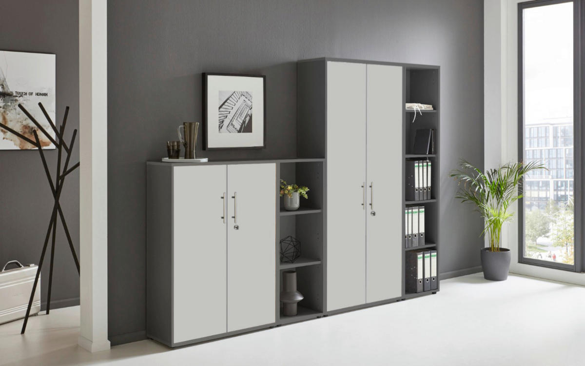AKTENSCHRANK Anthrazit, Hellgrau  - Anthrazit/Hellgrau, MODERN, Holzwerkstoff (128,5/185,6/33cm) - MID.YOU