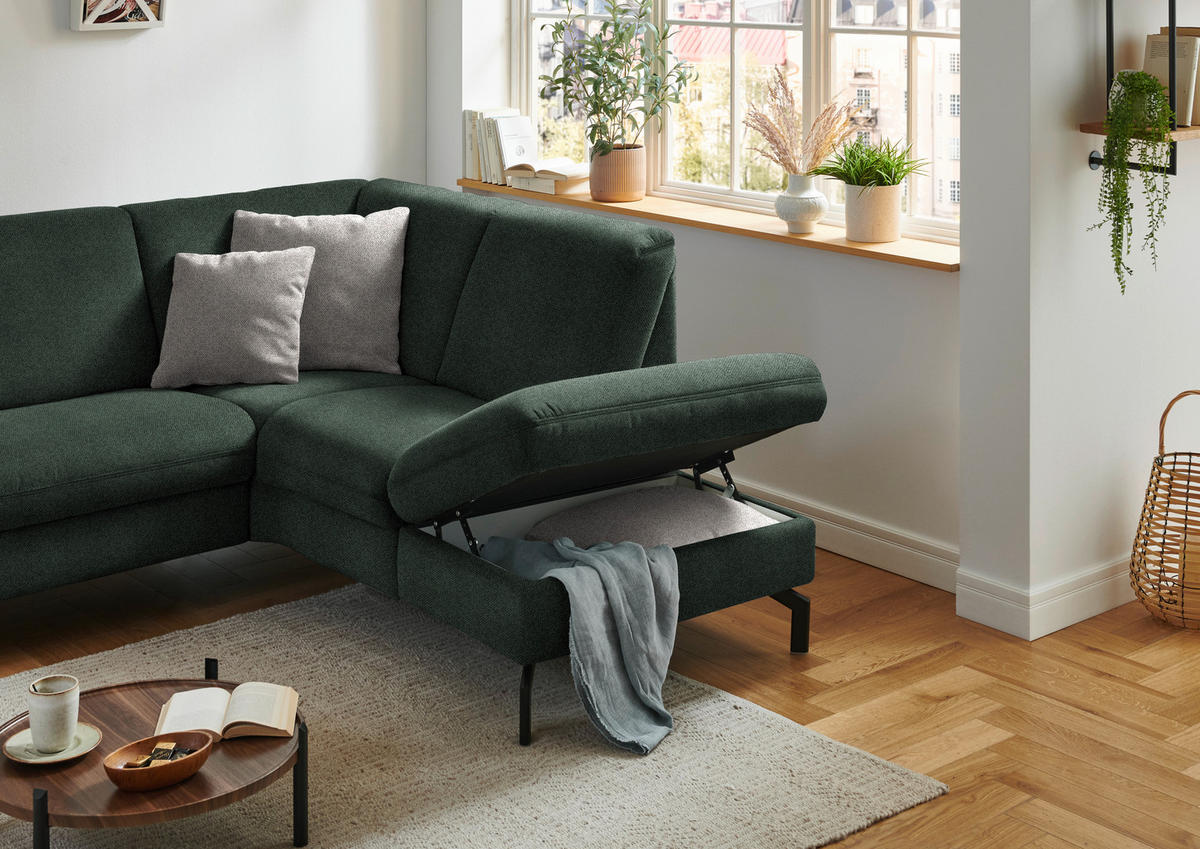 ECKSOFA in Flachgewebe Dunkelgrün  241/190 cm  - Dunkelgrün/Schwarz, KONVENTIONELL, Textil/Metall (241/190cm) - Beldomo Comfort