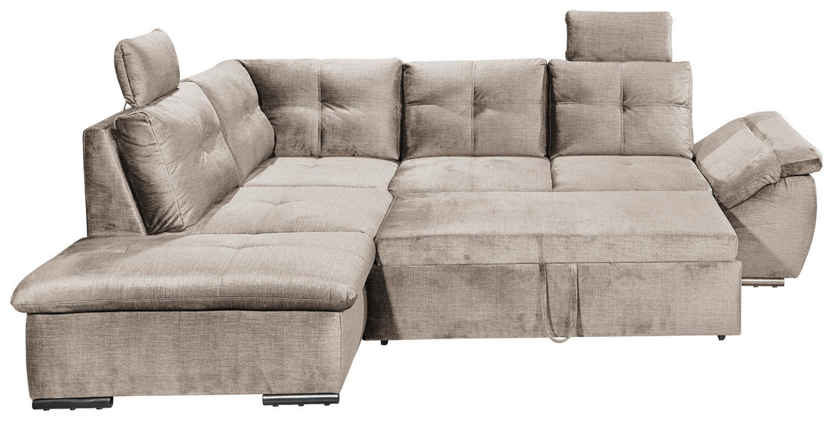 ECKSOFA in Mikrovelours Creme  - Creme/Schwarz, Konventionell, Kunststoff/Textil (217/265cm) - Carryhome