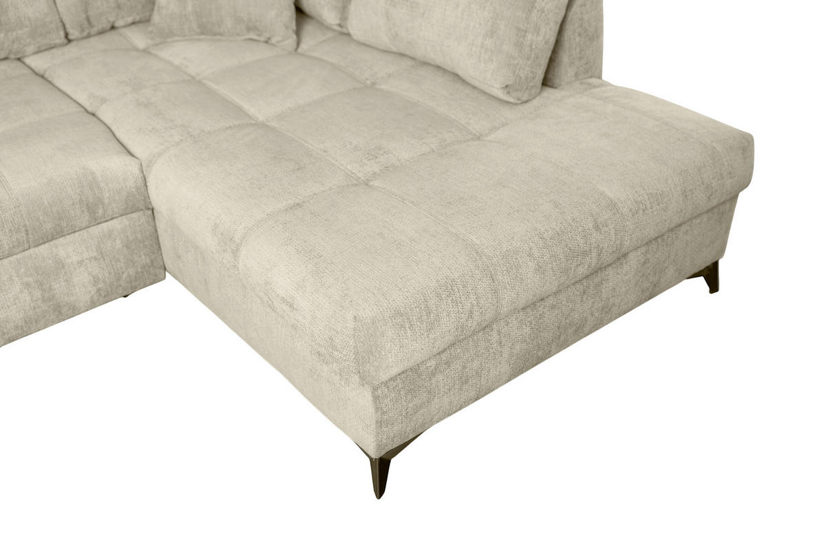 ECKSOFA LIVANO Beige Chenille Liegefläche im Originalstoff  - Beige/Schwarz, Design, Textil/Metall (250/190cm) - P & B