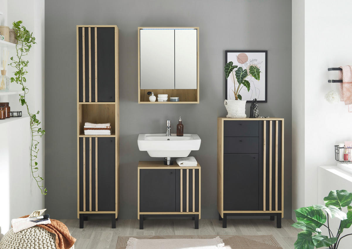 MIDISCHRANK 60/106/32 cm  - Schwarz/Eiche Artisan, Modern, Holzwerkstoff/Kunststoff (60/106/32cm) - MID.YOU