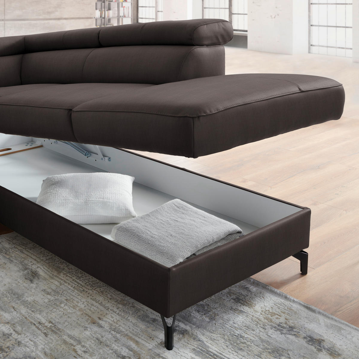 ECKSOFA in Lederlook Kombination Echtleder/Lederlook Dunkelbraun  - Dunkelbraun/Schwarz, Design, Leder/Textil (256/220cm) - Celina Home