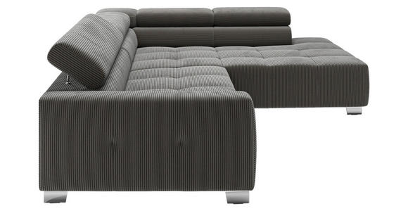 ECKSOFA in Cord Dunkelgrau  - Chromfarben/Dunkelgrau, KONVENTIONELL, Textil/Metall (311/219cm) - Hom`in