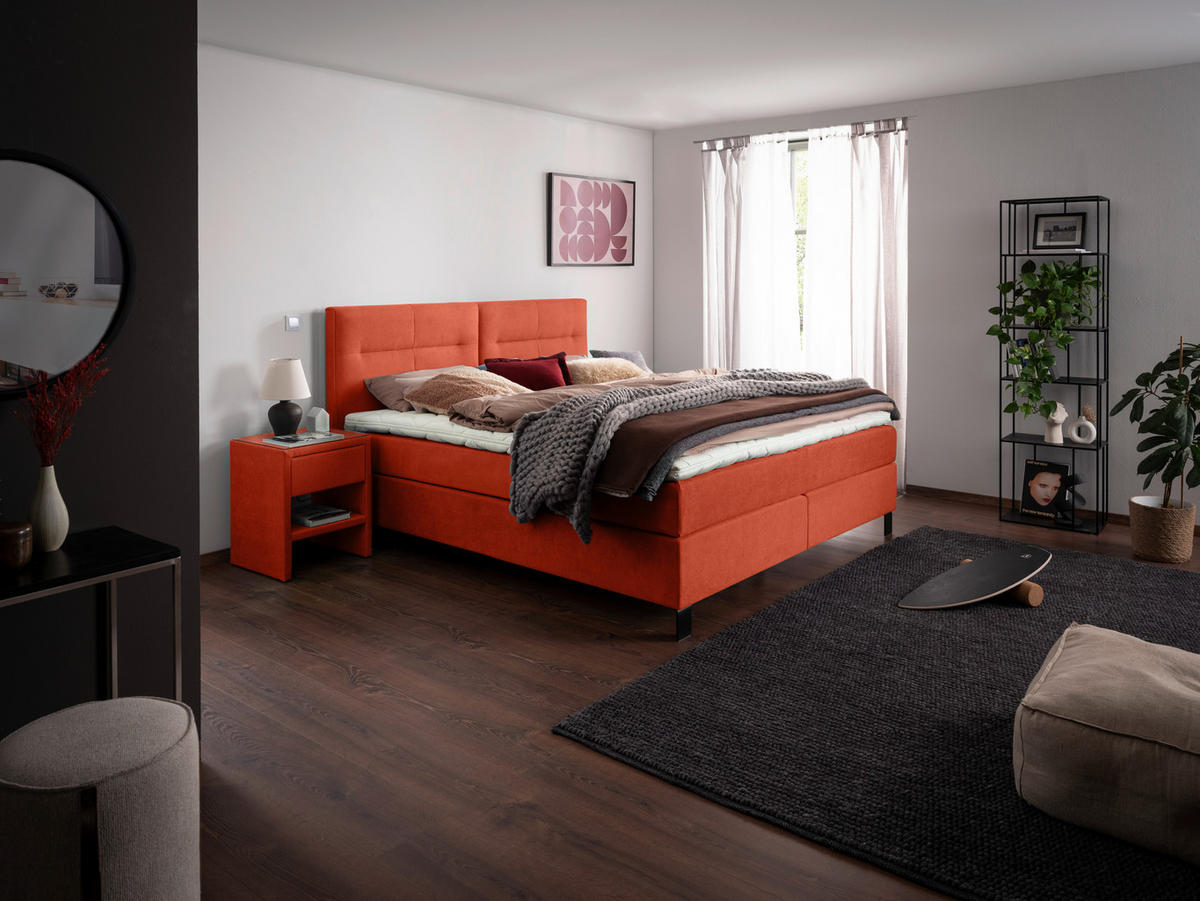 BOXSPRINGBETT 200/220 cm  in Orange  - Schwarz/Orange, KONVENTIONELL, Textil/Metall (200/220cm) - Esposa