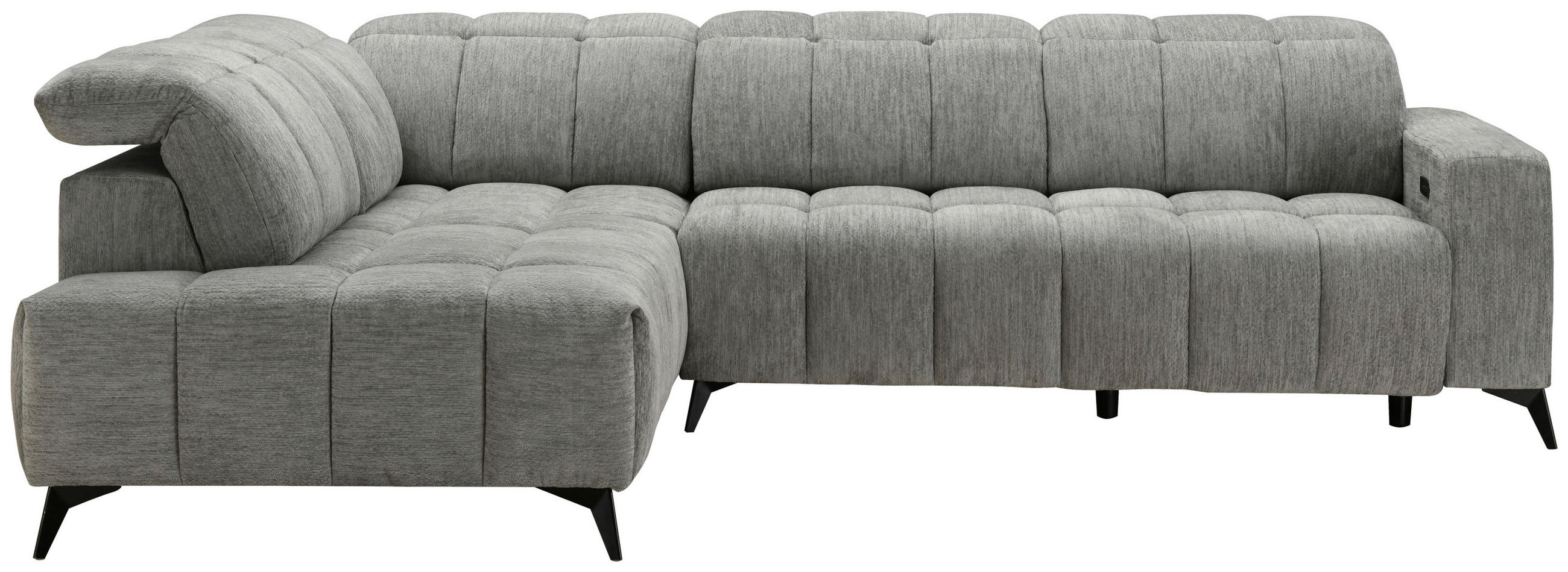 ECKSOFA inkl. Funktionen Dunkelgrau Chenille  - Dunkelgrau/Schwarz, Design, Textil/Metall (214/293cm) - Xora