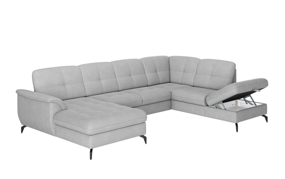 WOHNLANDSCHAFT Grau Flachgewebe  - Schwarz/Grau, MODERN, Textil/Metall (164/319/212cm) - Sit & More