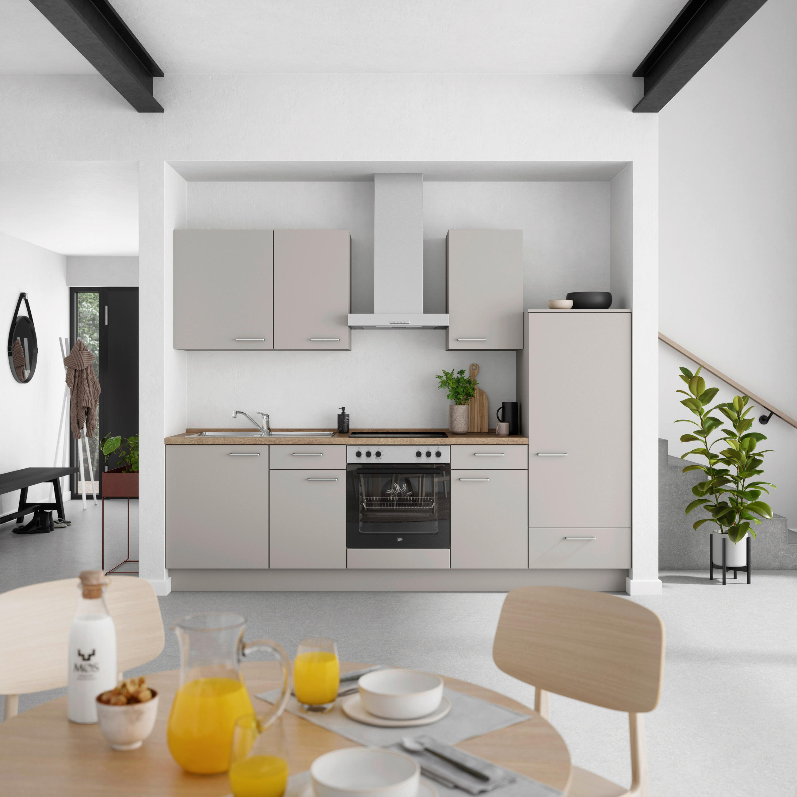 KÜCHENBLOCK 270 cm   in Grau, Eiche dunkel  - Eiche dunkel/Edelstahlfarben, MODERN, Holzwerkstoff/Metall (270cm) - Nobilia