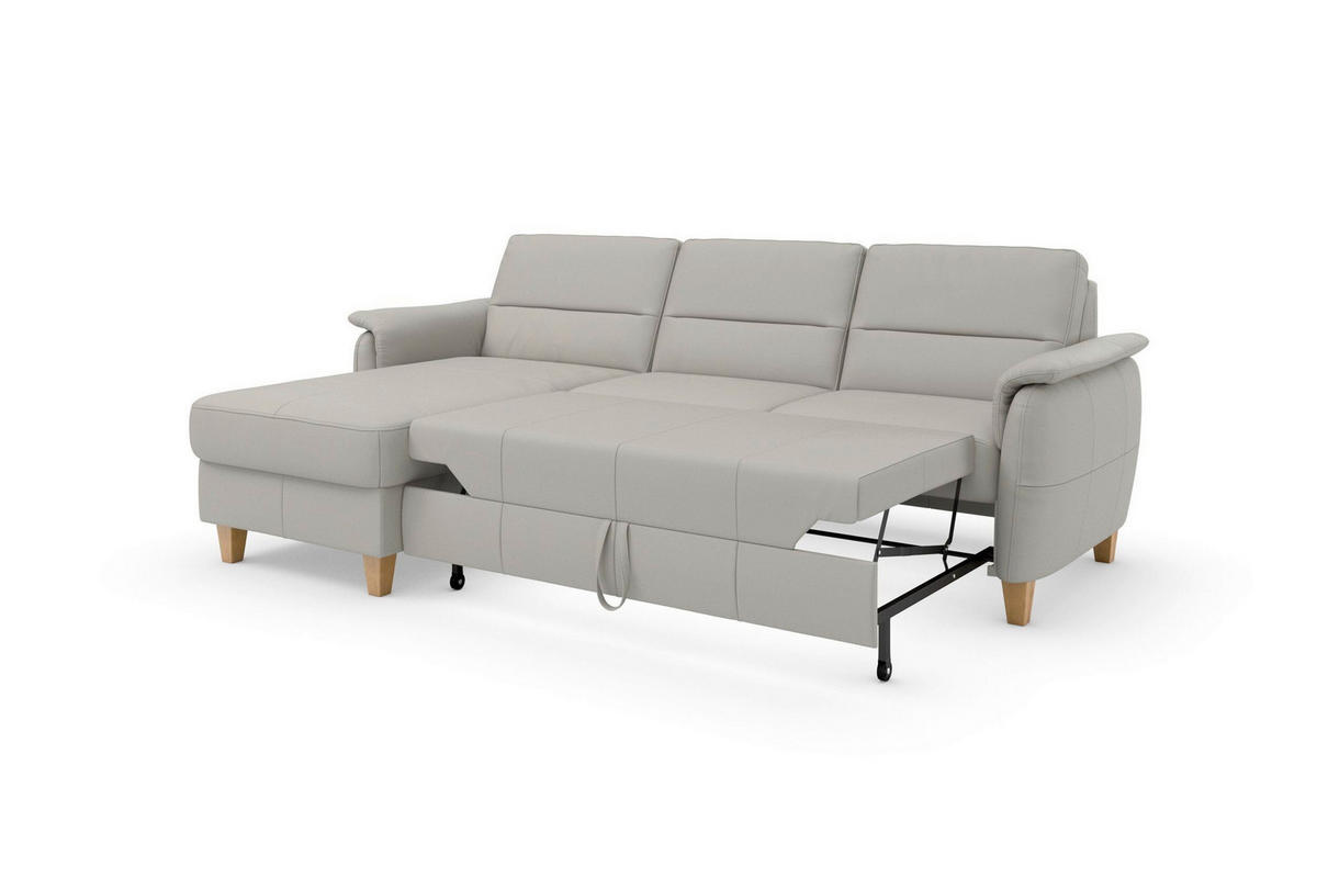 ROHOVÁ SEDAČKA, koža, svetlosivá - farba duba/svetlosivá, Basics, koža/drevo (163/244cm) - Sit & More