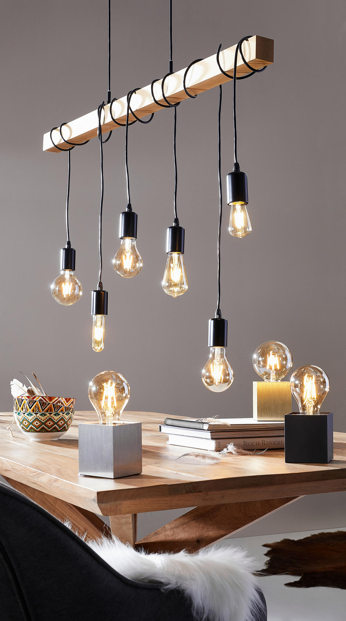 HÄNGELEUCHTE   100 cm  - Schwarz/Braun, Lifestyle, Holz/Metall (100cm) - Marama