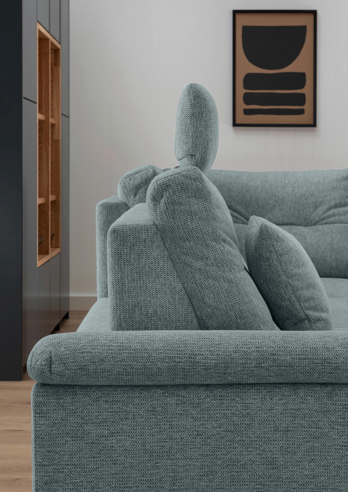 ECKSOFA in Chenille Blau  - Blau/Naturfarben, Modern, Holz/Textil (264/206cm) - Livetastic