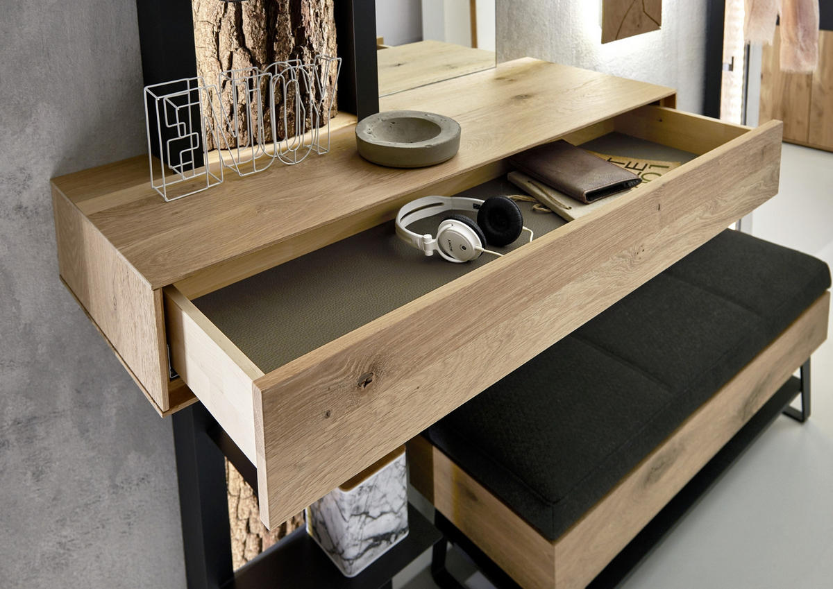 REGALELEMENT Kerneiche vollmassiv Anthrazit, Eichefarben  - Eichefarben/Anthrazit, Natur, Holz/Metall (108/206/39cm) - Valnatura