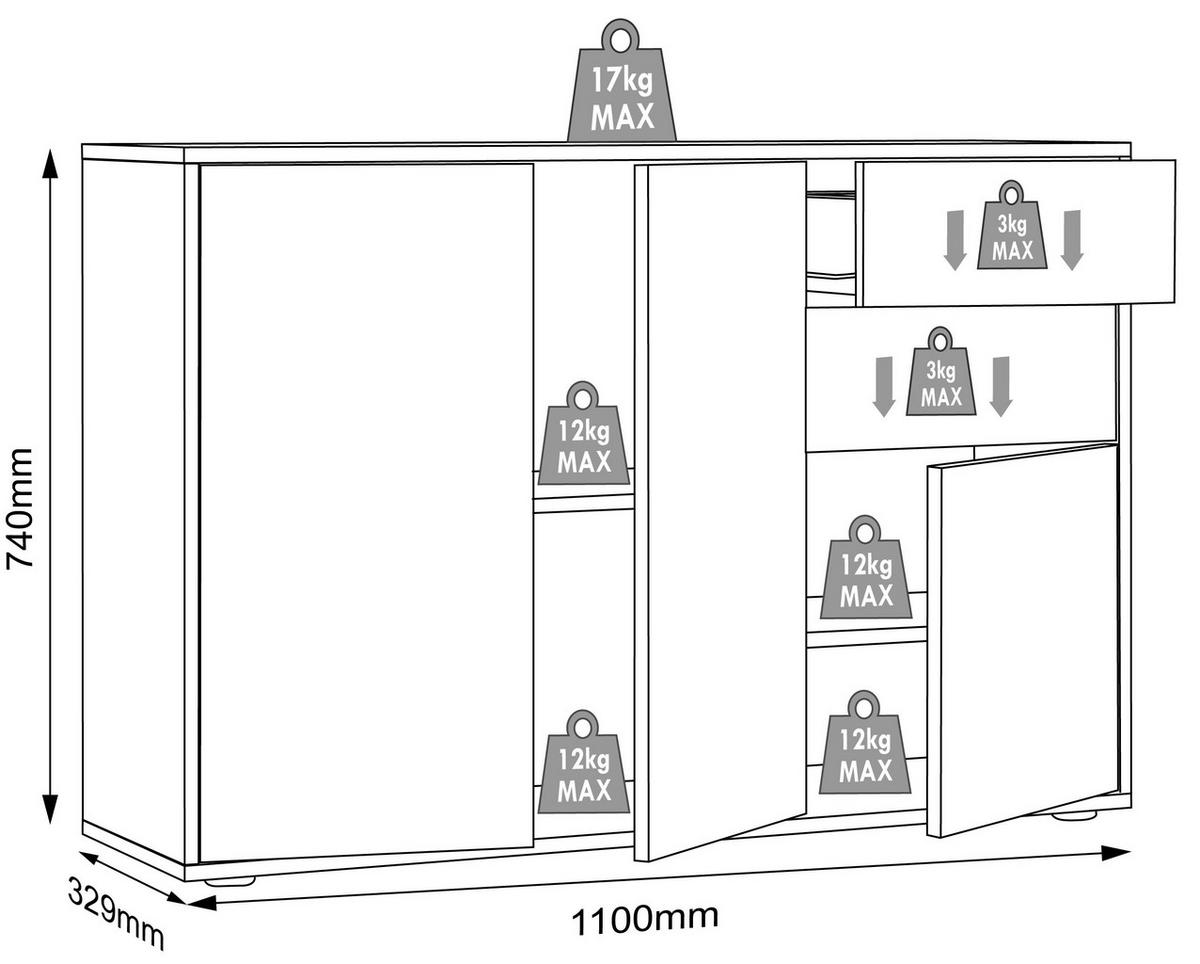 KOMMODE 100/74/33 cm  in Weiss, Honigeiche  - Honigeiche/Weiss, Design, Holzwerkstoff/Kunststoff (100/74/33cm) - MID.YOU
