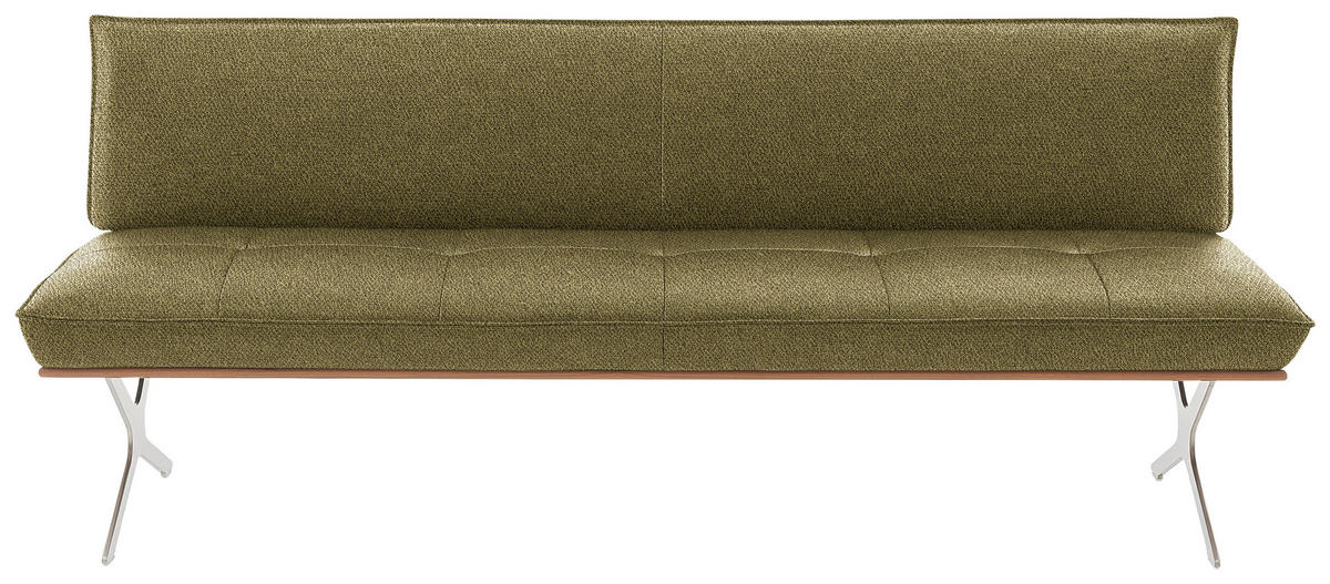 SITZBANK in Holz, Textil Grün, Nussbaumfarben, Nickelfarben  - Edelstahlfarben/Nussbaumfarben, Design, Holz/Textil (194/88/66cm) - Koinor