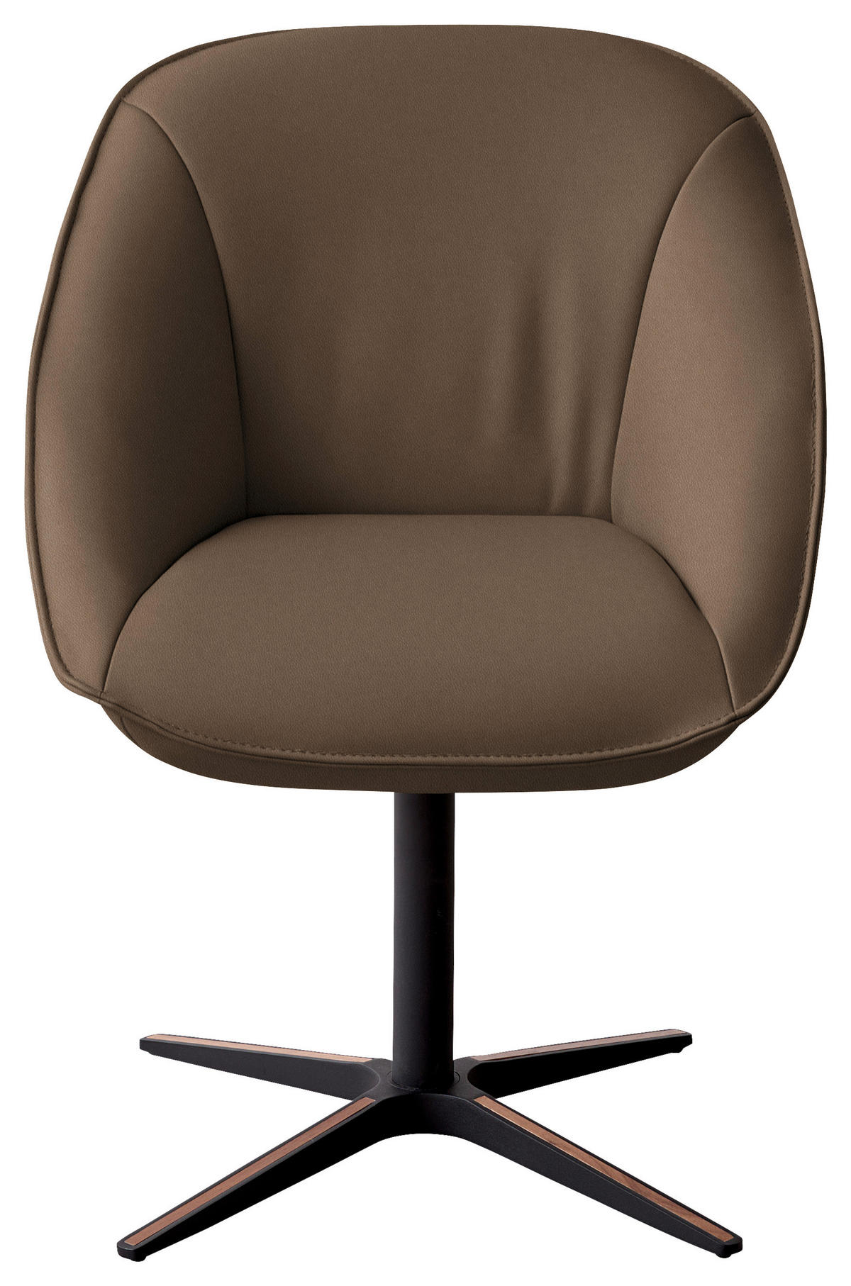 ARMLEHNSTUHL  Beinauswahl, Lederauswahl, Stoffauswahl, inklusive Armlehnen, automatische Rückholfunktion, gepolsterte Armlehnen, Sitzfläche 320° drehbar  Echtleder  - Graubraun/Schwarz, Design, Leder/Holz (63/88/70cm) - Koinor