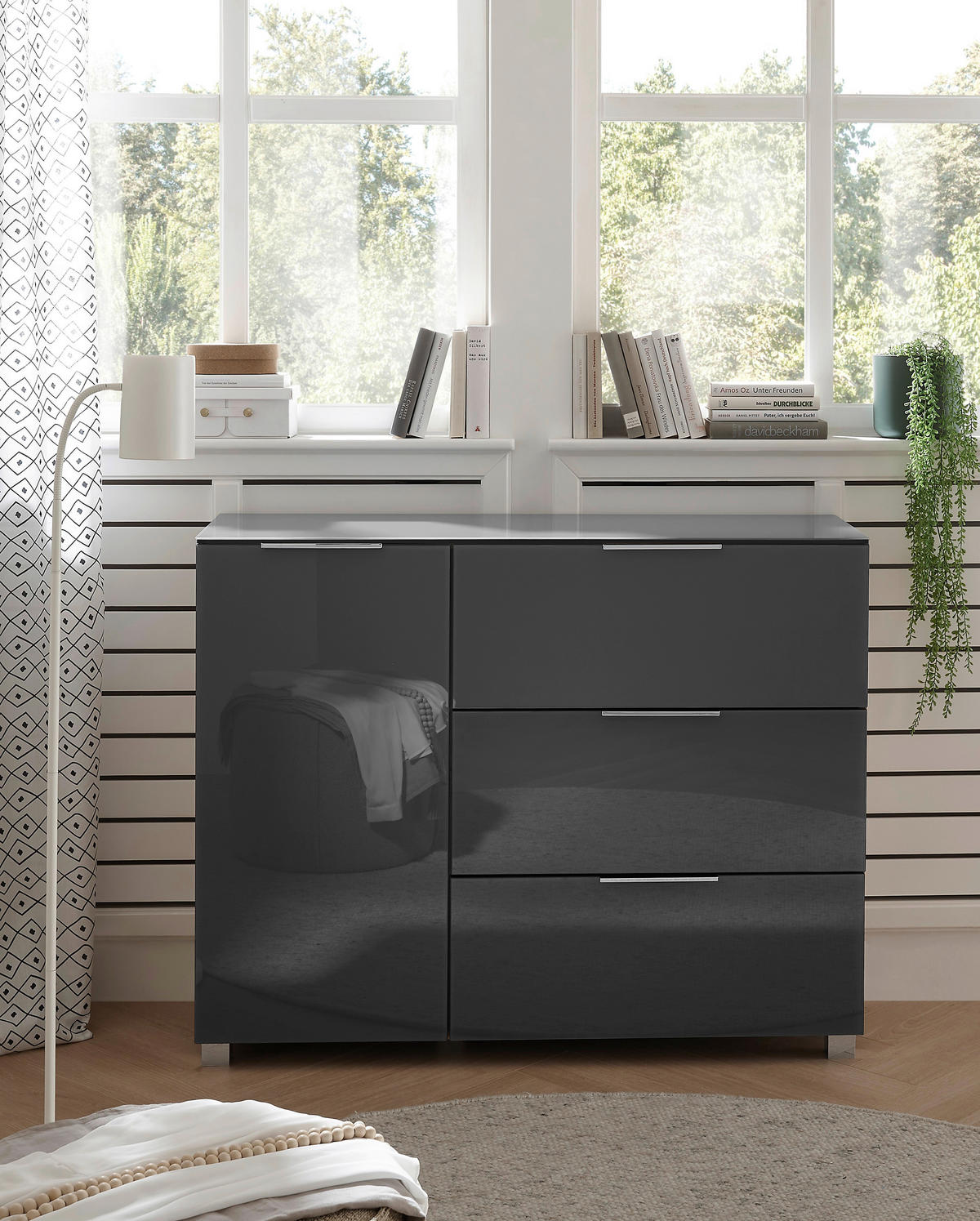 KOMMODE , 120,5/96/38 cm, 3 Schublade(n)  - Chromfarben/Graphitfarben, Konventionell, Glas/Holzwerkstoff (120,5/96/38cm) - Xora