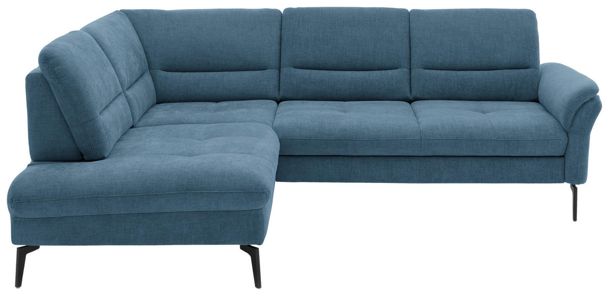 ECKSOFA in Webstoff Blau  - Blau/Schwarz, Design, Textil/Metall (206/256cm) - Beldomo System