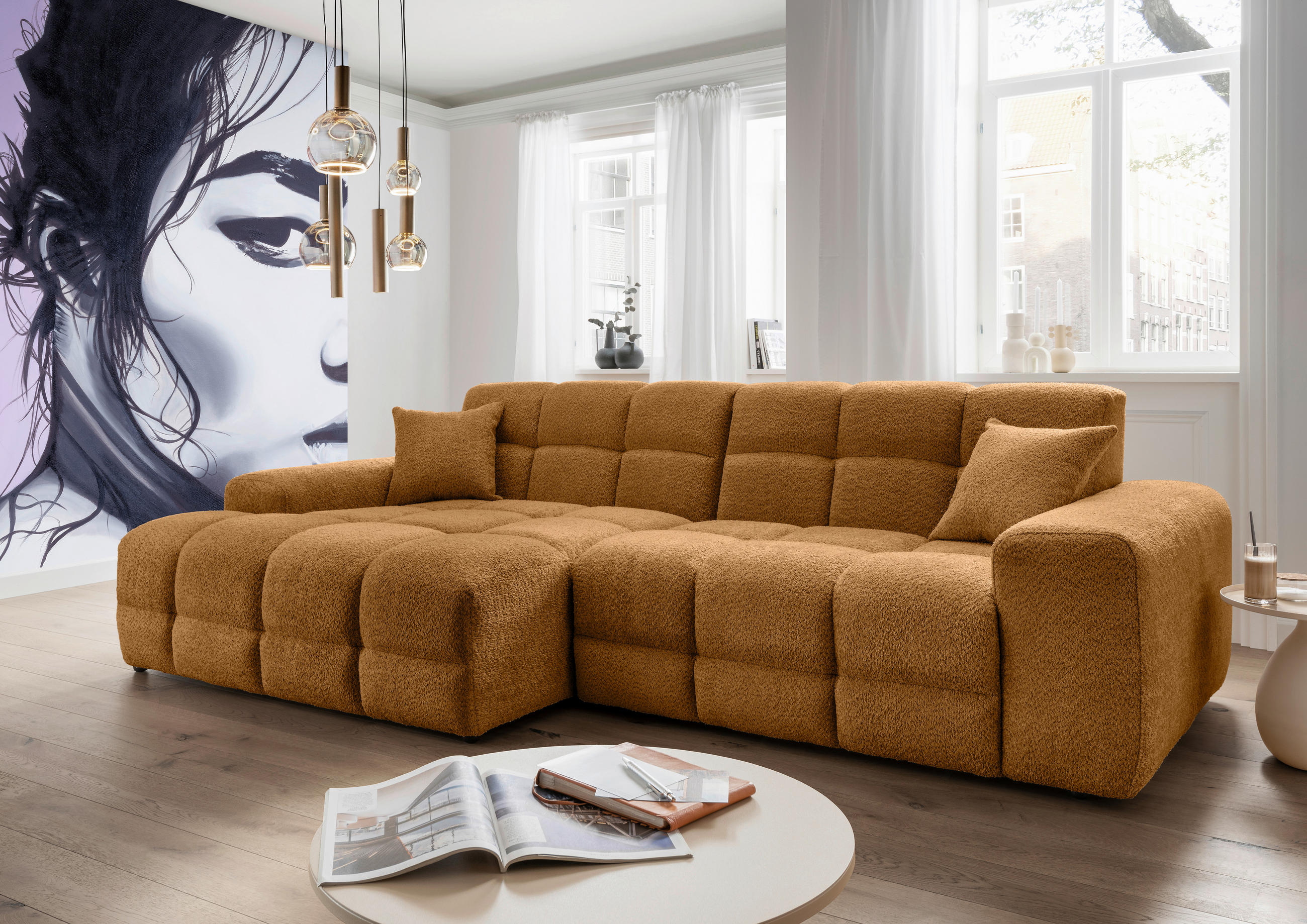 ECKSOFA in Bouclé Goldfarben  152/301 cm  - Goldfarben/Schwarz, MODERN, Kunststoff/Textil (152/301cm) - Livetastic