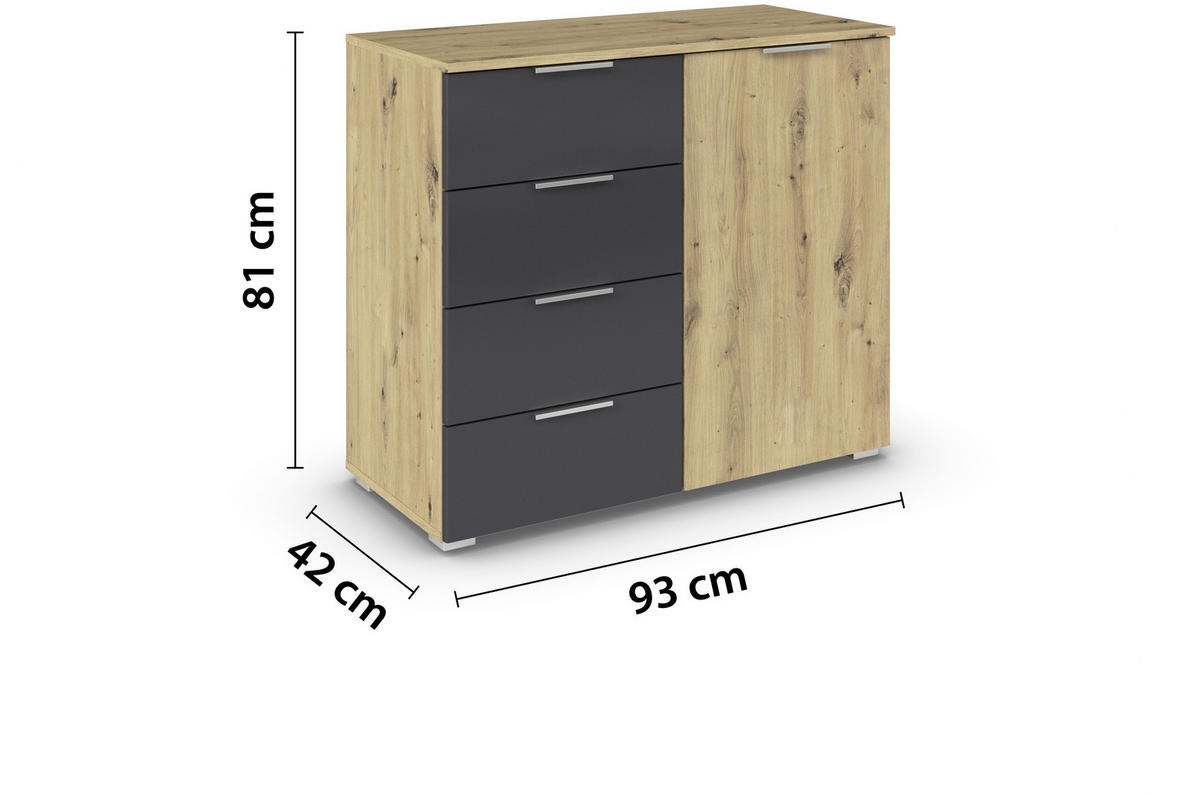 KOMMODE 93/81/42 cm  in Dunkelgrau, Eiche Artisan  - Dunkelgrau/Silberfarben, Modern, Holzwerkstoff/Metall (93/81/42cm) - Boxxx