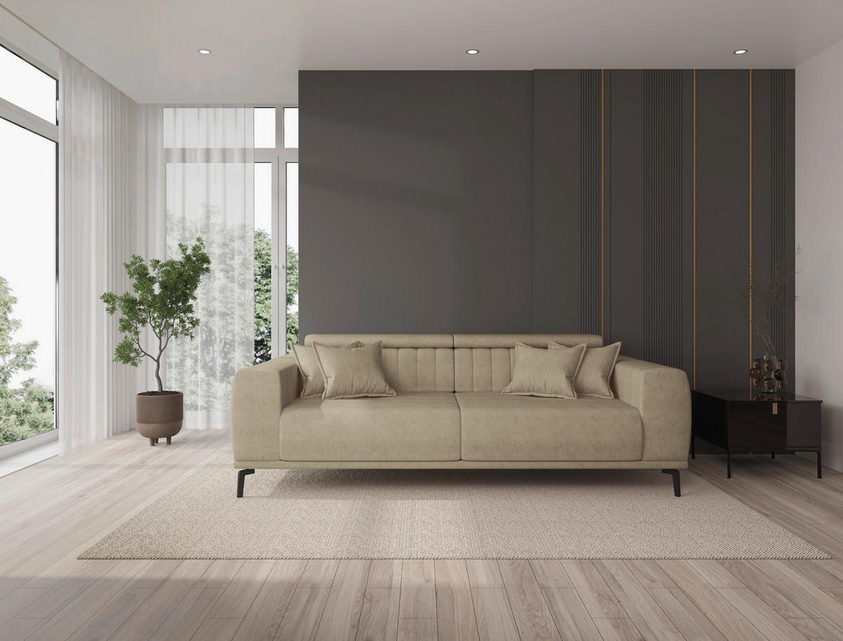 3-SITZER-SOFA Webstoff Beige  - Beige/Schwarz, KONVENTIONELL, Textil/Metall (240/80/110cm) - Carryhome