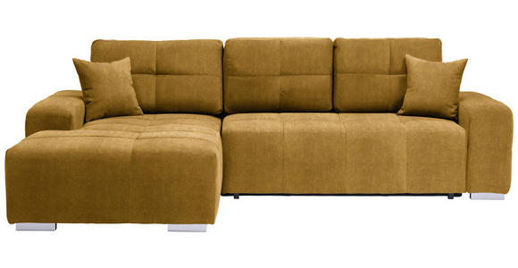 ECKSOFA Gelb Webstoff  inkl. Zierkissen, Rückenkissen, Bettkasten, Schlaffunktion, Rücken echt  - Gelb/Silberfarben, Design, Kunststoff/Textil (194/280cm) - Carryhome