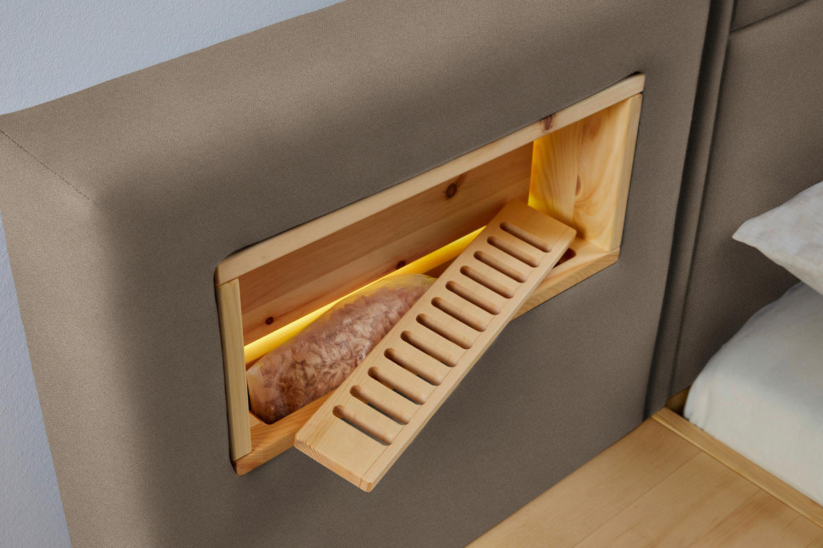 BOXSPRINGBETT 180/200 cm,  in Eichefarben, Greige, Matratze, Topper, unterschiedliche Matratzenhärtegrade je Bettseite, H3 + H4 = fest + sehr fest  - Greige/Eichefarben, Natur, Holz/Textil (180/200cm) - Valnatura