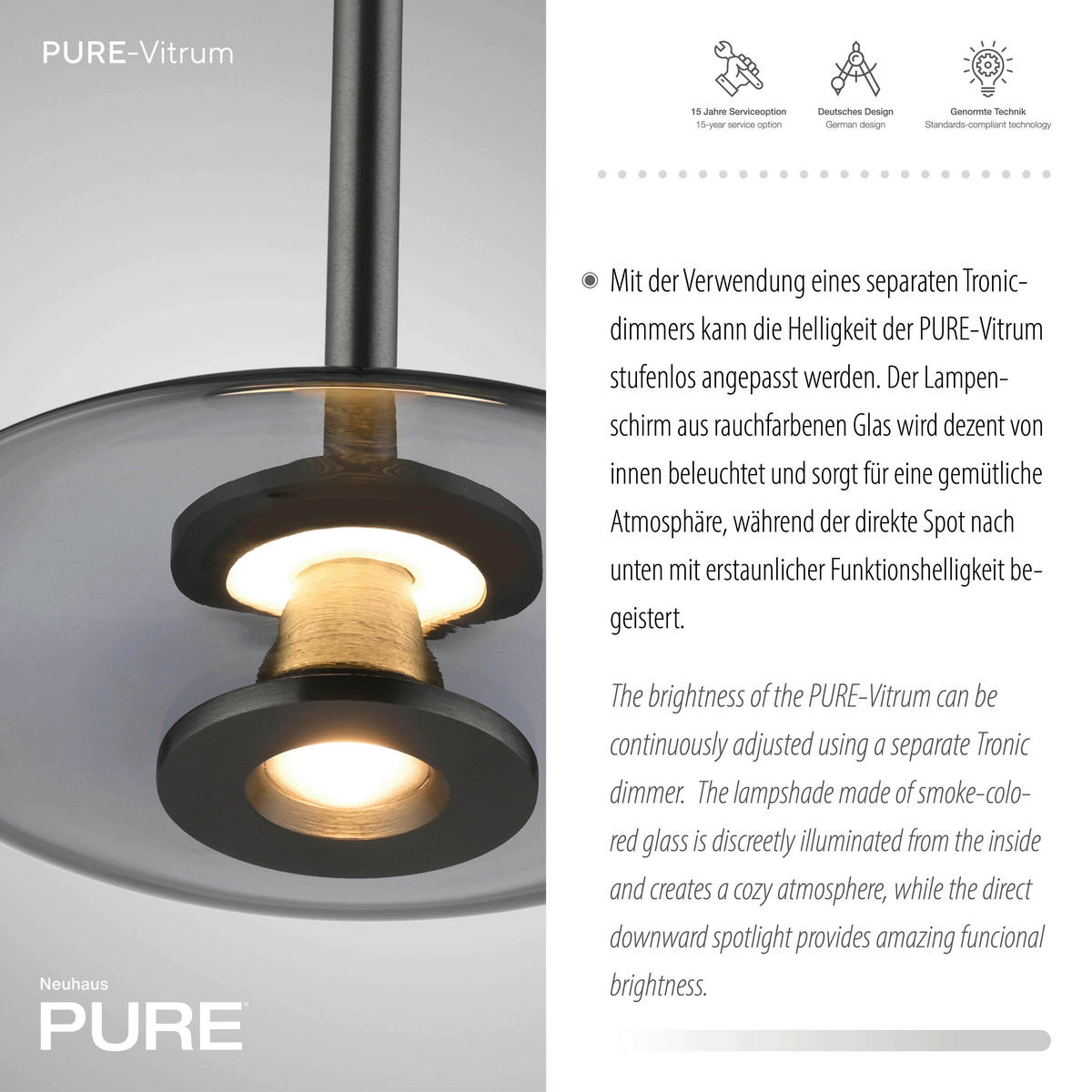 LED-PENDELLEUCHTE Pure Vitrum 22/200/200 cm   - Grau, Design, Glas/Metall (22/200/200cm) - Neuhaus PURE