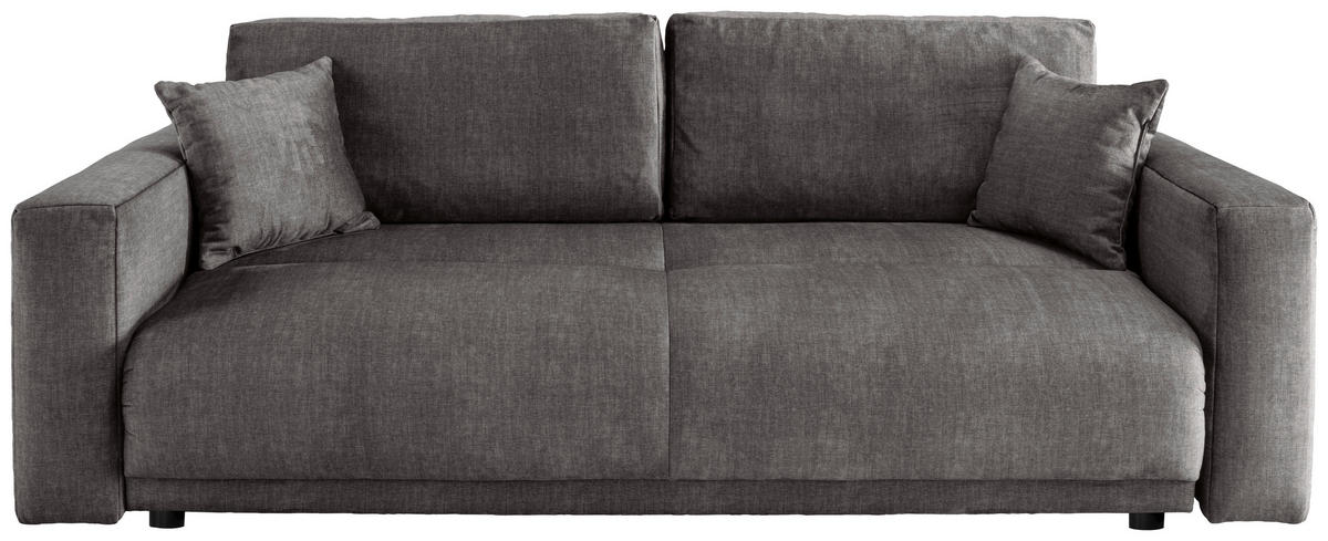 SCHLAFSOFA  mit Liegefunktion, Rücken echt Velours Grau  - Schwarz/Grau, MODERN, Kunststoff/Textil (245/86/126cm) - Livetastic