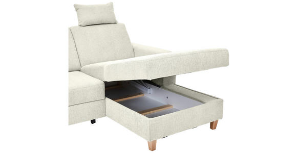 ECKSOFA Creme Flachgewebe  inkl. Bettkasten, Schlaffunktion, Rücken echt, Kopfstütze, Liegefläche im Originalstoff  - Buchefarben/Creme, KONVENTIONELL, Holz/Textil (241/166cm) - Carryhome