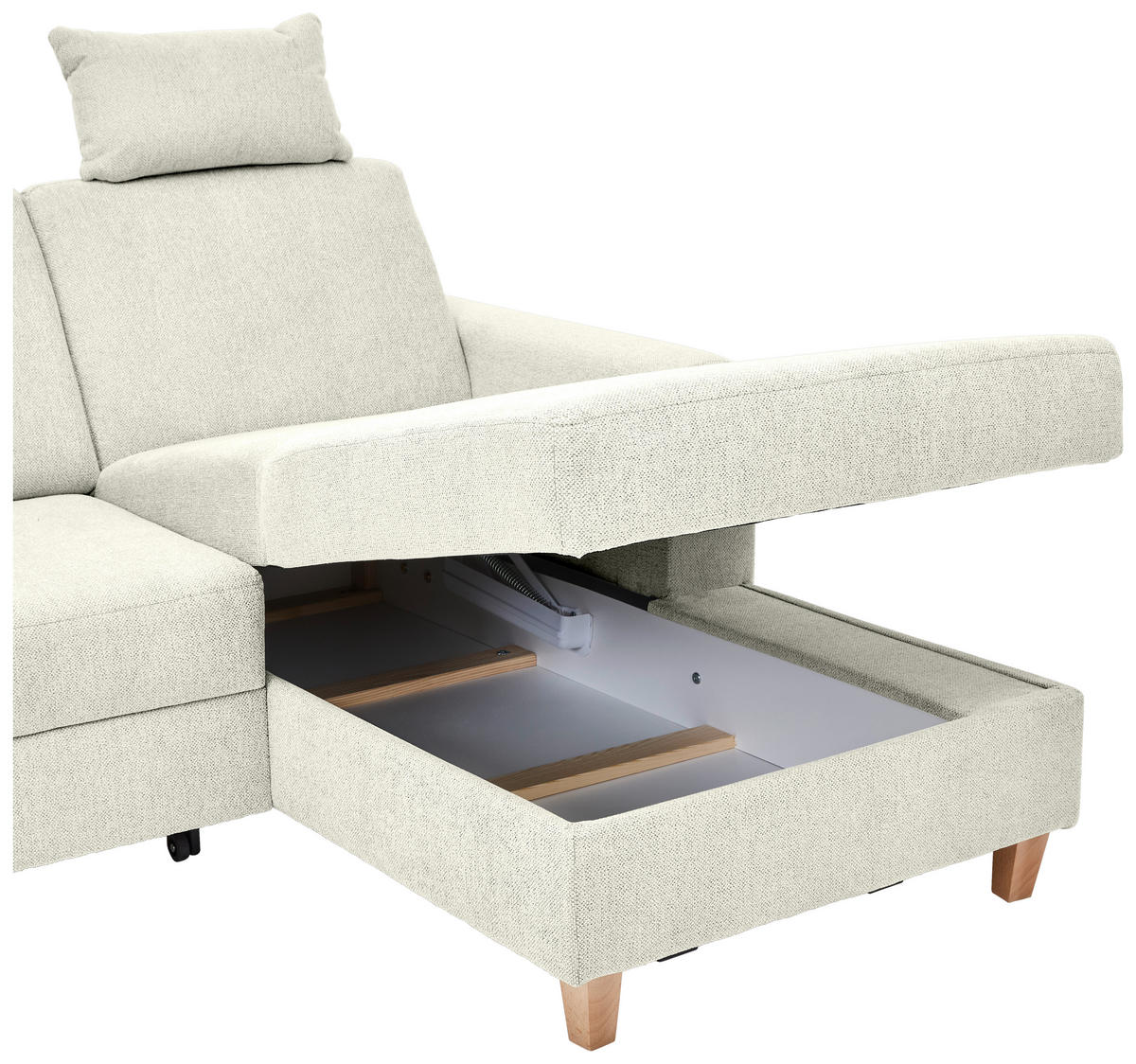 ECKSOFA Creme Flachgewebe  - Buchefarben/Creme, KONVENTIONELL, Holz/Textil (241/166cm) - Carryhome