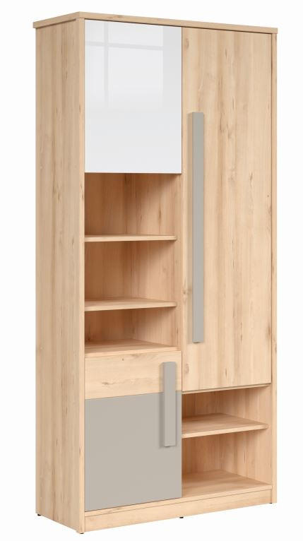 OTVORENA POLICA siva, bela, boja bukve  - boja bukve/siva, Dizajnerski, pločasti materijal/plastika (95/198,5/38,5cm) - Carryhome