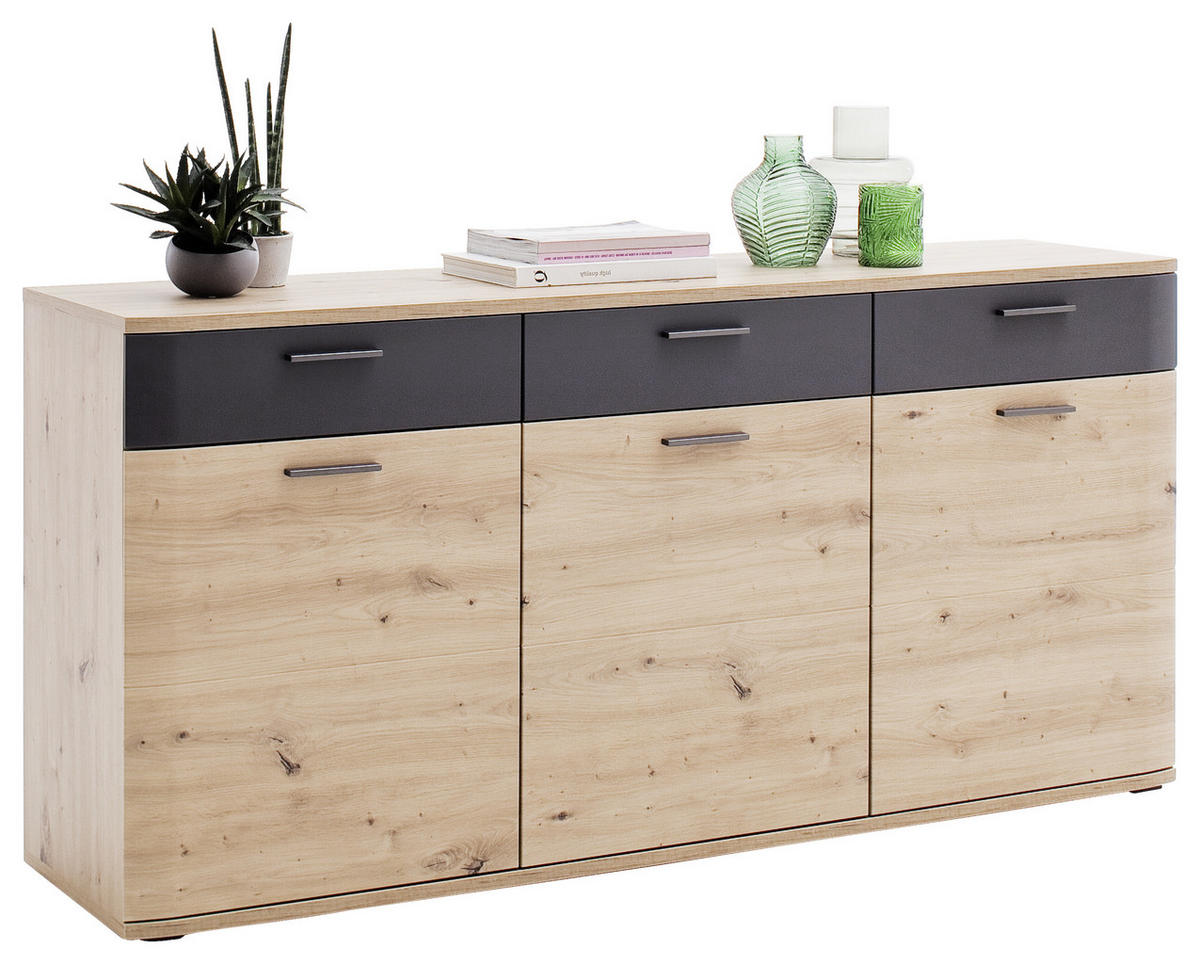 SIDEBOARD 180/85/43 cm  in Anthrazit, Eichefarben  - Eichefarben/Anthrazit, Design, Holzwerkstoff/Metall (180/85/43cm) - Livetastic