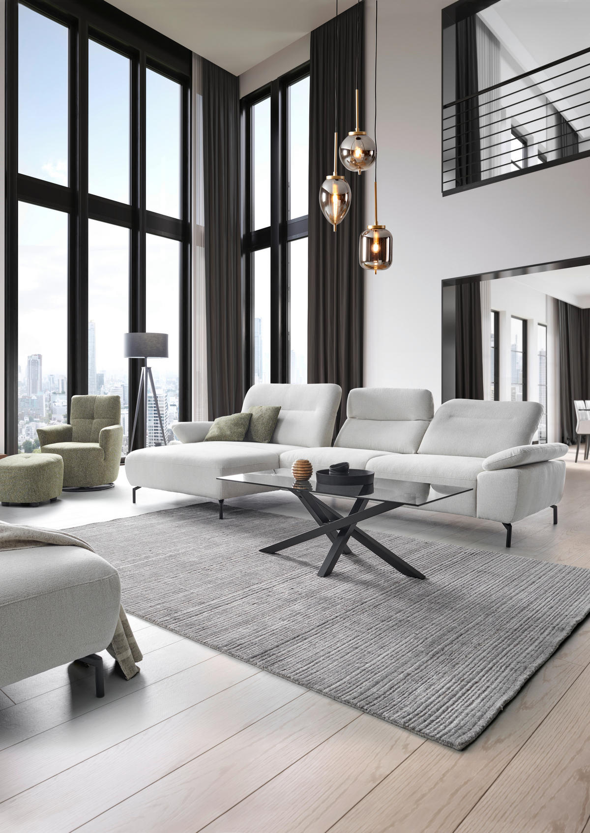 KUTNA GARNITURA tekstil  sivo-bijela   - sivo-bijela/crna, Design, tekstil/metal (165/318cm) - Xora
