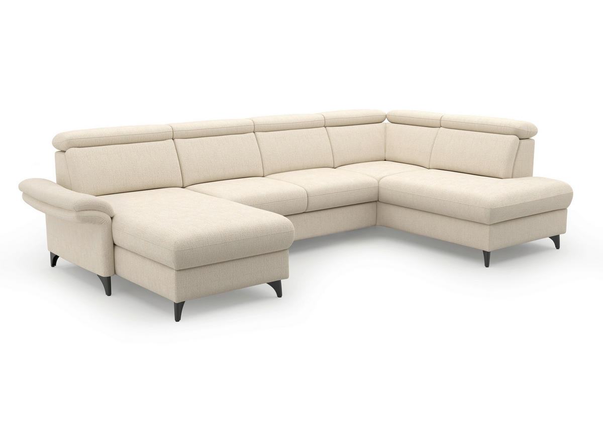 WOHNLANDSCHAFT GLENDALE E Sandfarben Chenille  - Sandfarben/Schwarz, KONVENTIONELL, Textil/Metall (166/321/193cm) - Sit & More