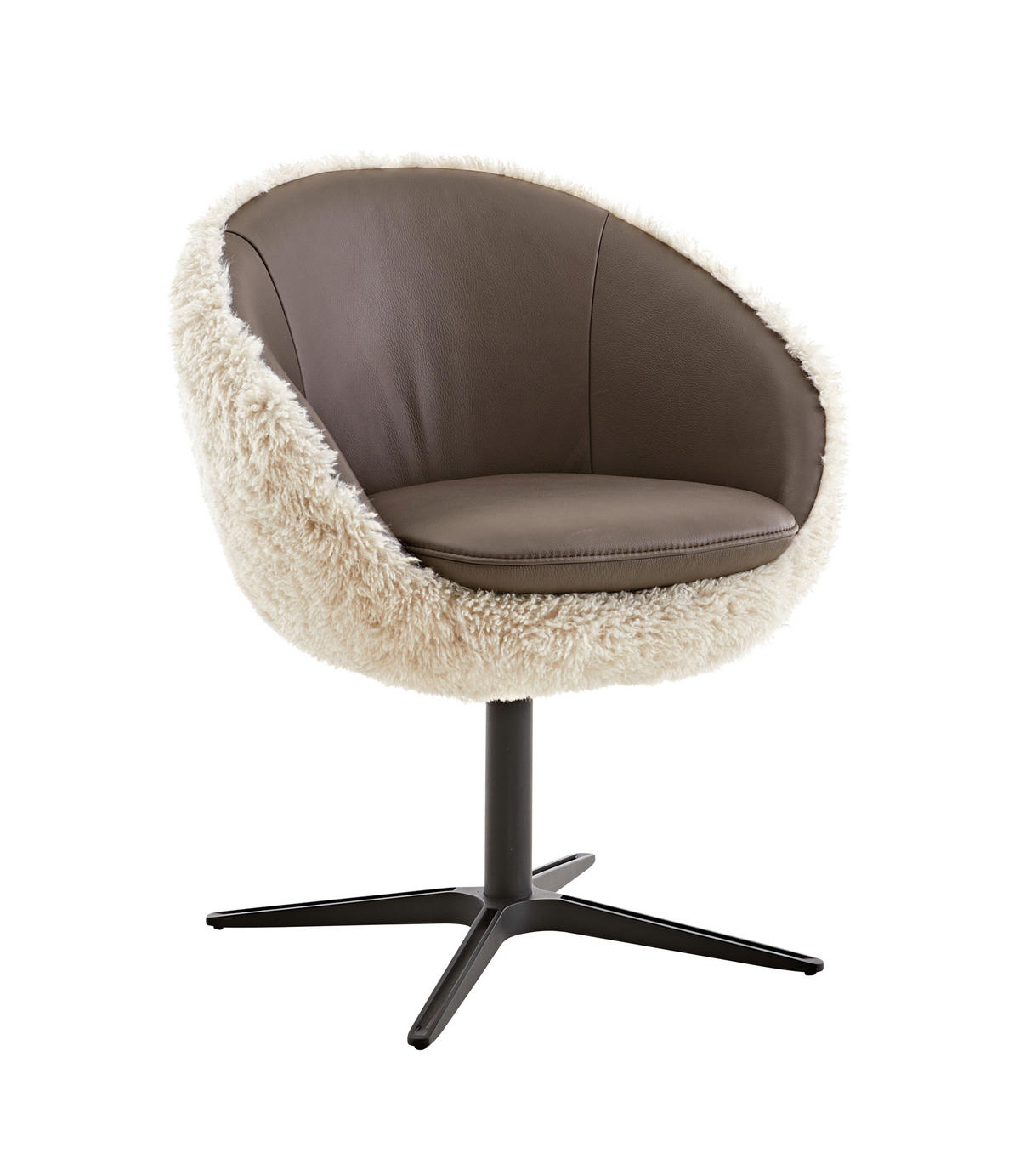 ARMLEHNSTUHL  in Hochflor Kombination Echtleder/Stoff pigmentiert  - Beige/Schwarz, Design, Leder/Textil (65/81/61cm) - Koinor