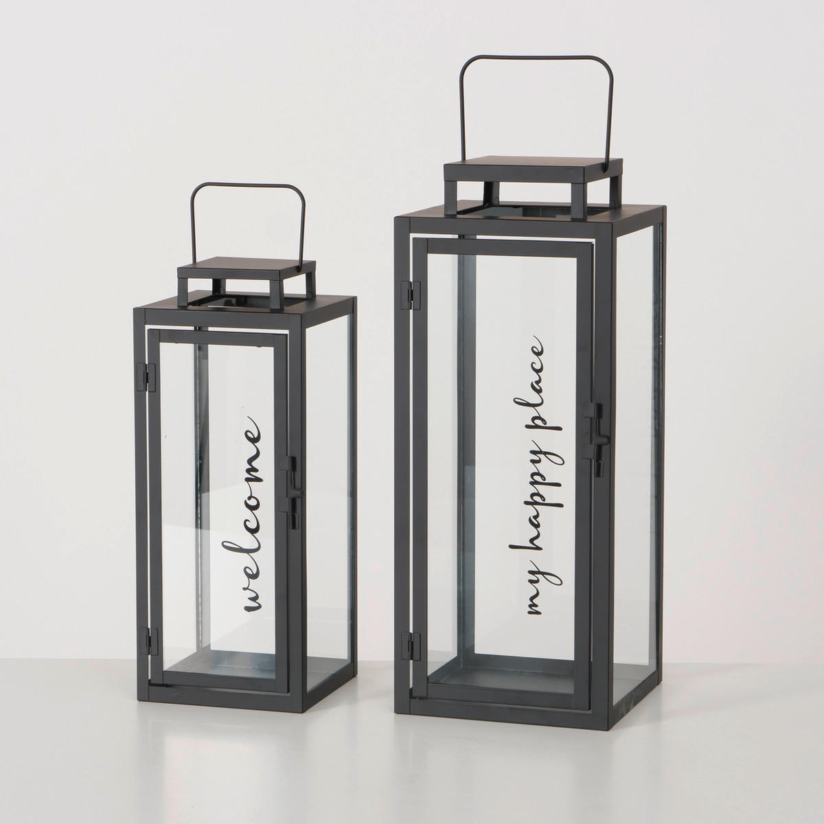LATERNE - Transparent/Schwarz, KONVENTIONELL, Glas/Metall (16/16/41cm)