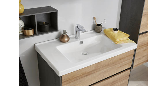 BADEZIMMER Dunkelgrau, Eichefarben - Dunkelgrau/Eichefarben, Design, Glas/Keramik (91cm) - Dieter Knoll