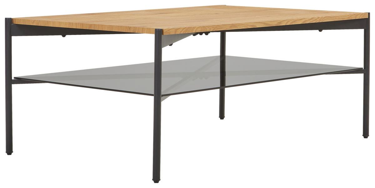 COUCHTISCH in Metall, Glas, Holzwerkstoff 110/45/70 cm  - Eichefarben/Schwarz, Design, Glas/Holzwerkstoff (110/45/70cm) - PBJ