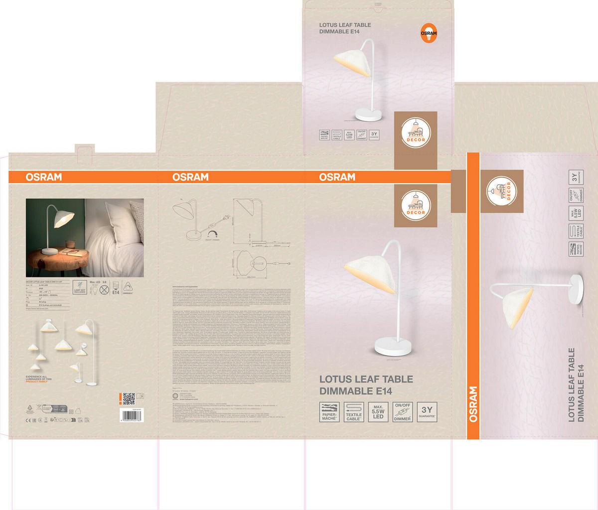 TISCHLEUCHTE 21.9/32.5/46 cm   - Basics, Papier/Metall (21.9/32.5/46cm) - Osram