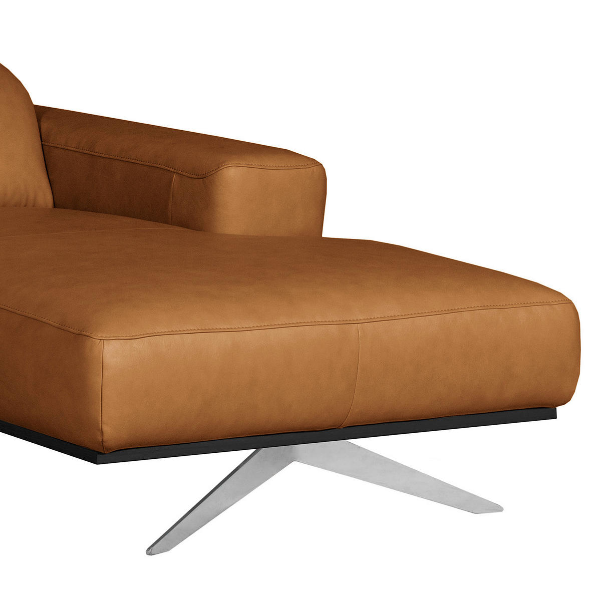 ECKSOFA Cognac Echtleder Rücken echt, Kopfteilverstellung  - Chromfarben/Cognac, Design, Leder/Metall (295/187cm) - Livetastic