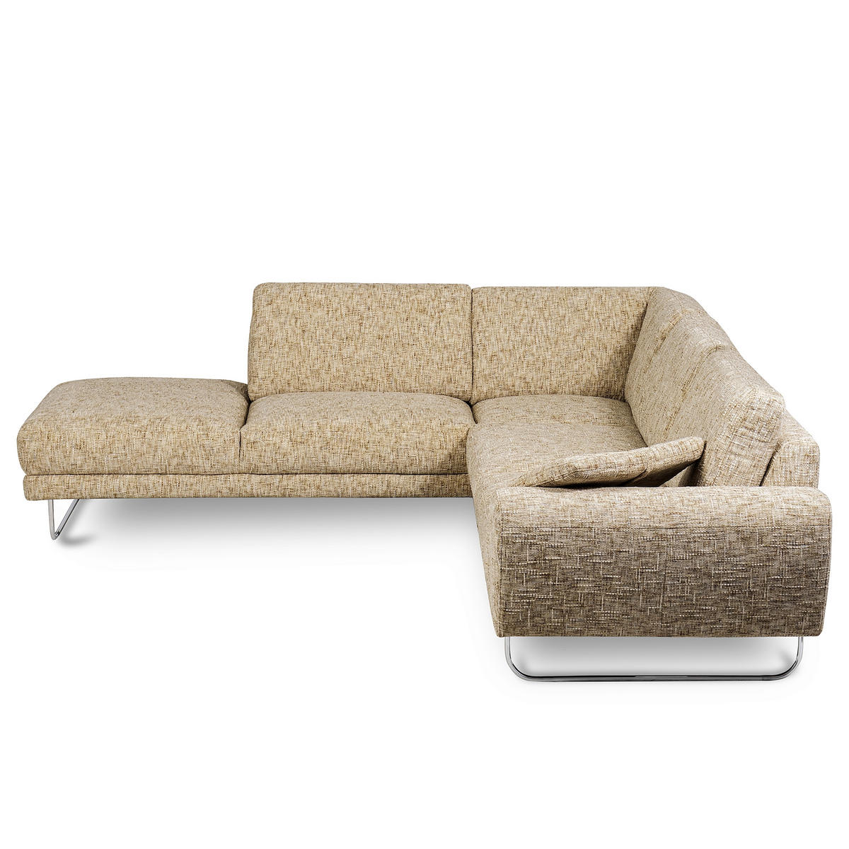 ECKSOFA 250/273 cm SPRING in Webstoff Hellbraun Zierkissen  250/273 cm  - Chromfarben/Hellbraun, Design, Textil/Metall (250/273cm) - Livetastic